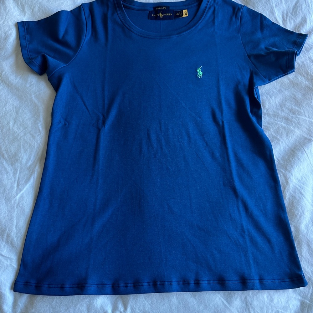 Ralph Lauren women’s Blue short sleeve crew neck cotton T-Shirt embroidered logo